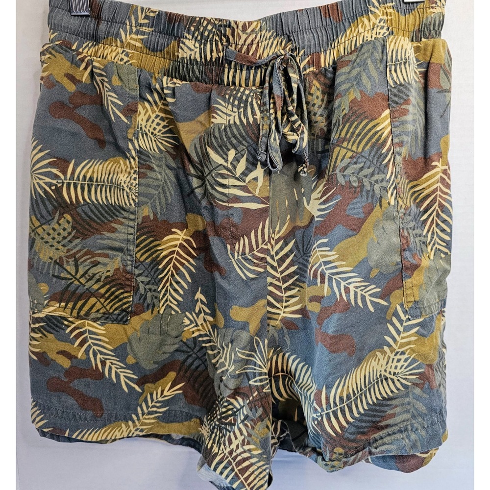 Calligraphie Shorts Blue Brown Green Tropical Leaf Print Drawstring XL WORN 1X‎